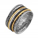 Paz Creations .925 Sterling Silver&Gold Over Silver and Black Rhodium Plated Spinner Ring