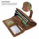 Women's Vegan Leather Wallet 17 Card Slots Coin Pocket Long Big Bifold Brown