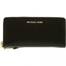 Michael Kors Jet Set Travel Continental Zip Around Leather Wallet Wristlet (Blac
