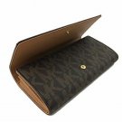 Travel PVC Wallet 10 Credit Card Slots Clutch Flap Snap Closure Zipper Brown