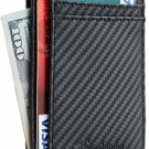 Minimalist Leather Wallet Front Pocket Slim RFID Blocking Medium Size Black