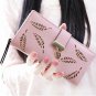 Women's Long Leaf Bifold Wallet Leather Card Holder Purse Zipper Buckle Elegant