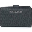 Michael Kors Jet Set Travel PVC Signature Bifold Zip Coin Wallet Clutch (Black P
