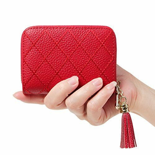 Women's RFID Blocking 15 Slots Card Holder Leather Zipper Accordion