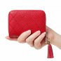 Women's RFID Blocking 15 Slots Card Holder Leather Zipper Accordion Wallet,Red