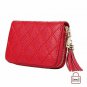 Women's RFID Blocking 15 Slots Card Holder Leather Zipper Accordion Wallet,Red