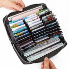 Leather Wallet For Women Credit Card RFID Zipper Huge Storage Capacity Black