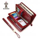 Usbagtech Womens Vintage Wallet Genuine Leather RFID Blocking Long Trifold Clutc