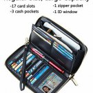 Womens RFID Blocking Travel Wallet Genuine Leather Zip Around Clutch Purse Black