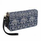 Bohemian Purse Wallet Handbag Coin Pocket Strap Zipper Canvas Elephant Pattern