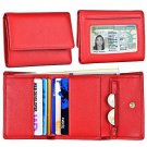 Women Small Wallet Genuine Leather Wallets Trifold Slim Credit Card Holder (Red)