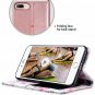 IPhone 8 Plus Case Wallet PU Leather Kickstand Card Holder Rose Gold Floral NEW