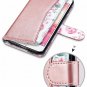 IPhone 8 Plus Case Wallet PU Leather Kickstand Card Holder Rose Gold Floral NEW