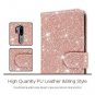 LG G7 Wallet Case PU Leather Glitter Sparkle Card Slots Wrist Strap Rose Bling