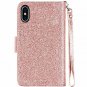 iPhone Xs Wallet Glitter Case PU Leather Hard PC Shockproof Credit Card Pink New