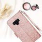 Samsung Galaxy Note 9 Case Glitter Wallet Card Holder Cash Pockets Rose Gold