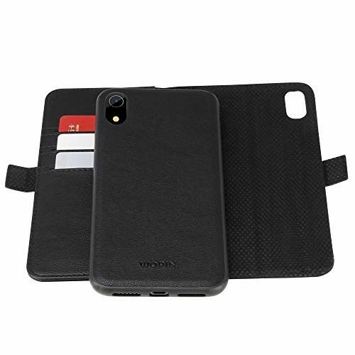 iPhone Xr Leather Wallet Case Kickstand Detachable with 3 Card Slots Black