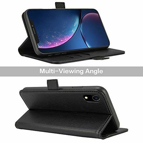 iPhone Xr Leather Wallet Case Kickstand Detachable with 3 Card Slots Black
