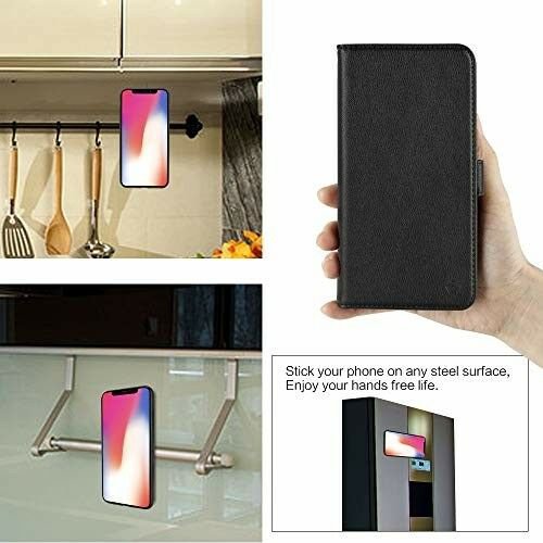 iPhone Xr Leather Wallet Case Kickstand Detachable with 3 Card Slots Black