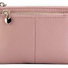 ZORESS Women Genuine Leather Zip Mini Coin Purse With Key Ring Triple Zipper Car