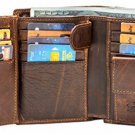 Large RFID Genuine Leather Card Holder Trifold Wallet Snap Closure 3 ID Windows