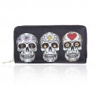 Badiya 3 Pretty Sugar Skull Wallet for Women Vintage Clutch Bag
