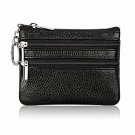 Boshiho Cowhide Leather Coin Purse Dual Zipper Change Holder Wallet with Key Rin