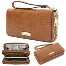 CrossLandy Women RFID Blocking Double Zip Around Wallet Leather Clutch Wristlet