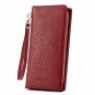 Kattee Soft Cowhide Leather Wallet Ladies Flowerembossed Clutch (Red)