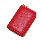 Women RFID Blocking Credit Card Holder Leather Cute Small Zipper Wallet  Red