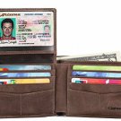Mens Genuine Leather Wallet With 2 ID Window  RFID Blocking Big Capacity Coffee