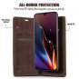OnePlus 6T Case Vintage Book Style Phone Case, Glossy Leather Business Flip Fo