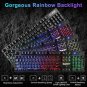 NPET K10 Wired Backlit Floating Gaming Keyboard, Mechanical Feeling Rainbow Illu