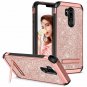 LG G7 Case Dual Layer Hybrid Kickstand Anti-Scratch Shockproof Glitter Rose Gold