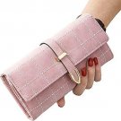 Women Wallet Clutch Grid Long Purse PU Leather Buckle Card Holder Travel Purse (
