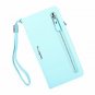 Leather Wallet RFID Blocking Zipper Purse Checkbook Card Holder Organizer Sky Bl