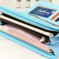 Leather Wallet RFID Blocking Zipper Purse Checkbook Card Holder Organizer Sky Bl