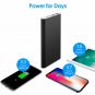 JETech 10,000mAh Portable External Power Bank, Battery Charger, 2Output, Black