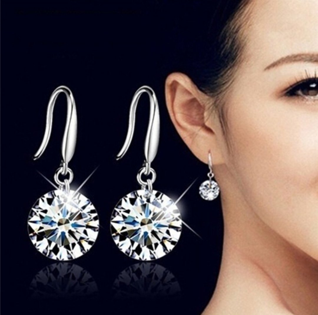 Jewelry Silver Plated Crystal Fashion Hoop With Dangle Diamond Stone Earrings