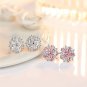 925er Sterling Silver Pink Topaz Cross Diamond Sakura Flower Studs