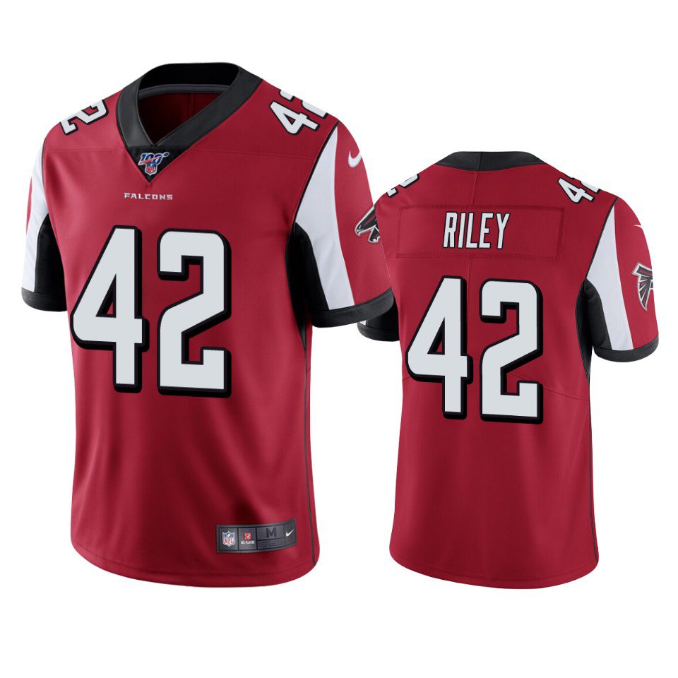 Men's Atlanta Falcons Duke Riley Red 100th Season Jersey