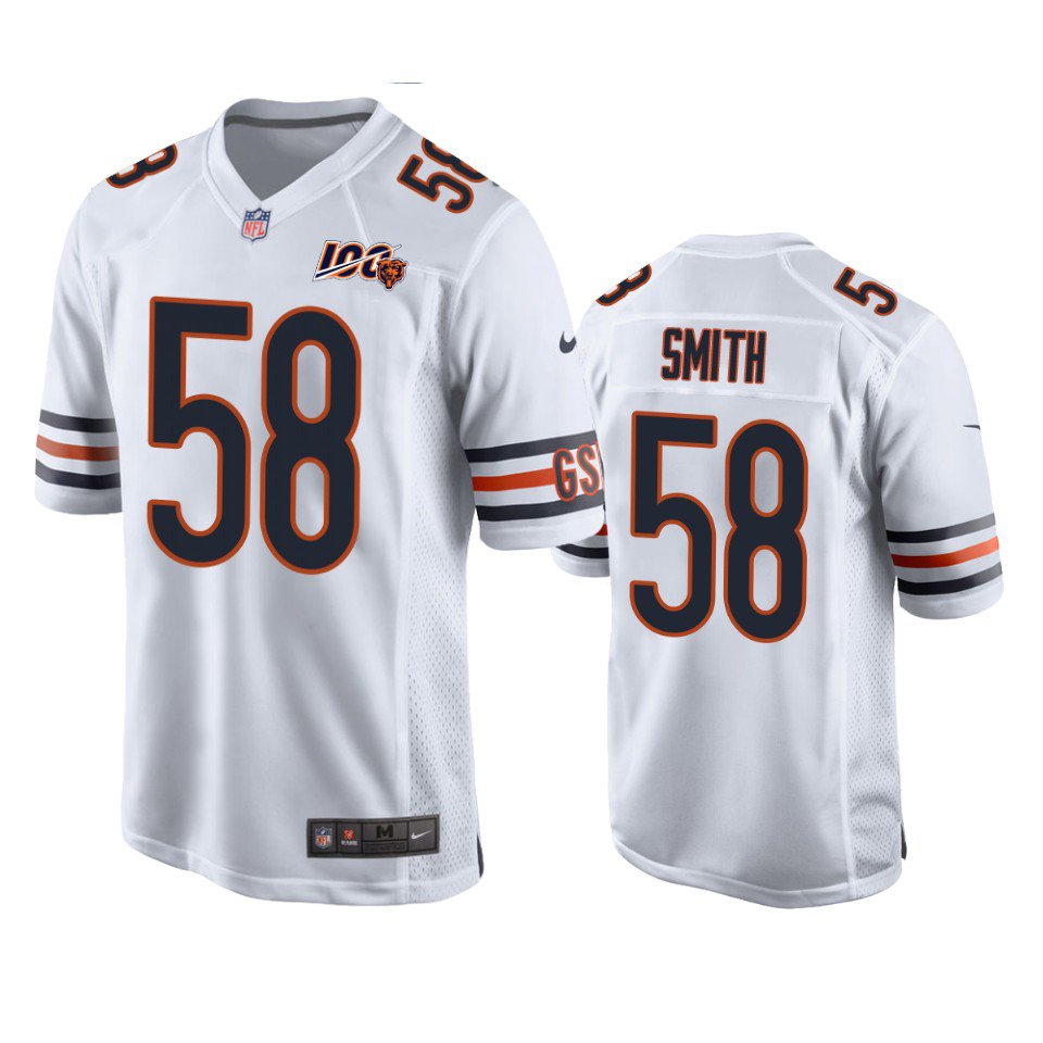 Men Chicago Bears 58 Roquan Smith 100Th Season Game Jersey White in 2023