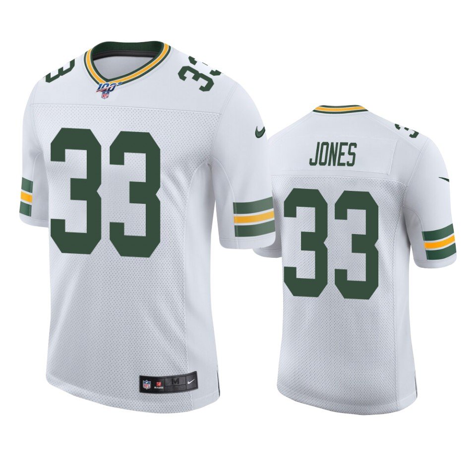 Men's Green Bay Packers Aaron Jones White 100th Season Jersey