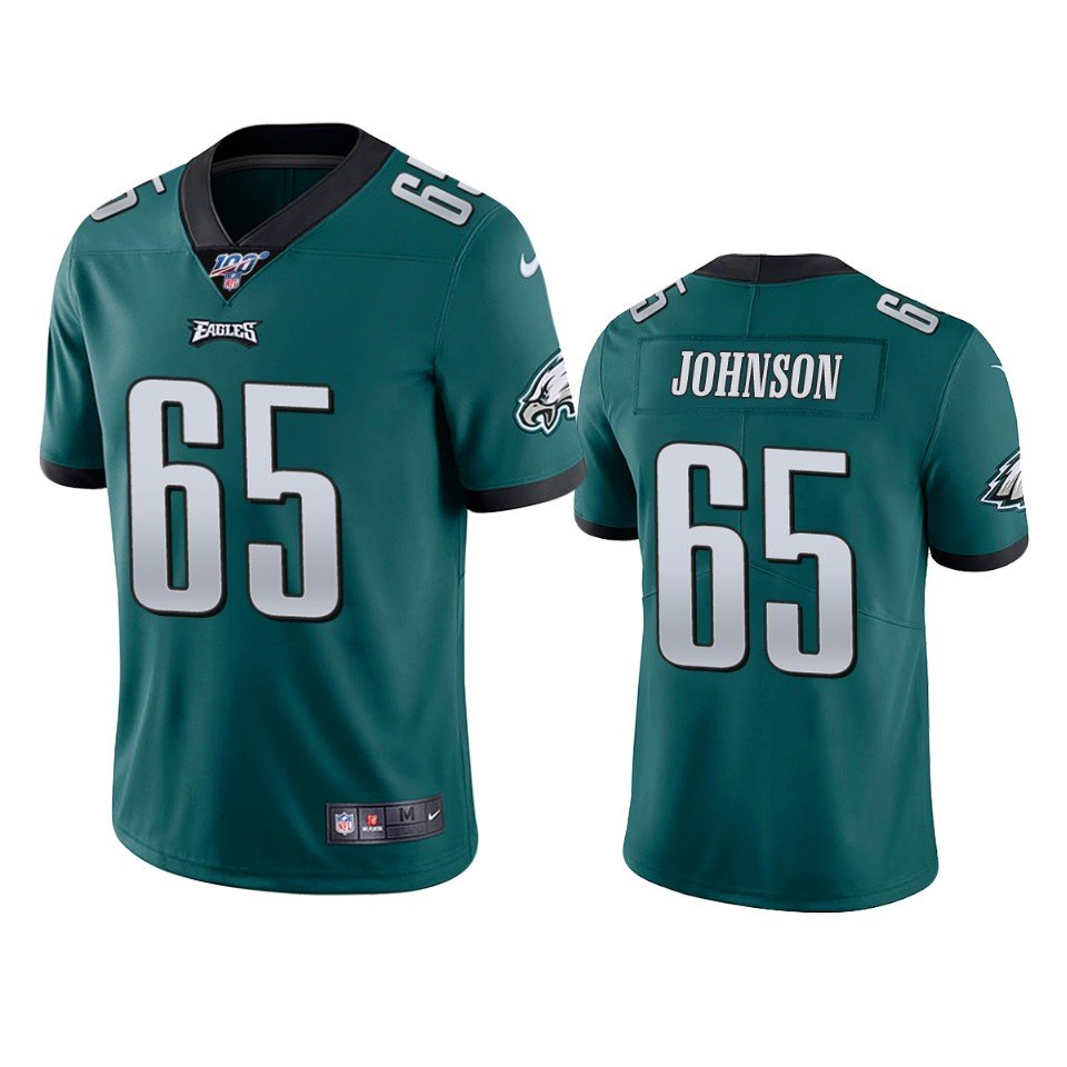 Men's Philadelphia Eagles Lane Johnson Midnight Green 100th Season Jersey