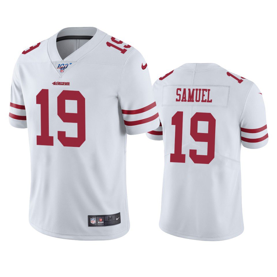 Men's San Francisco 49ers #19 Deebo Samuel White 100th Season Jersey