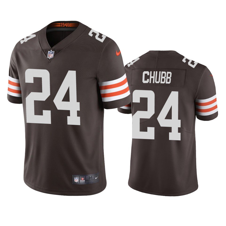 Nike Men's Cleveland Browns Nick Chubb #24 Seal Brown T-Shirt