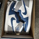 NIKE AIR JORDAN 1 HIGH TRAINERS True Blue White Cement Grey ,