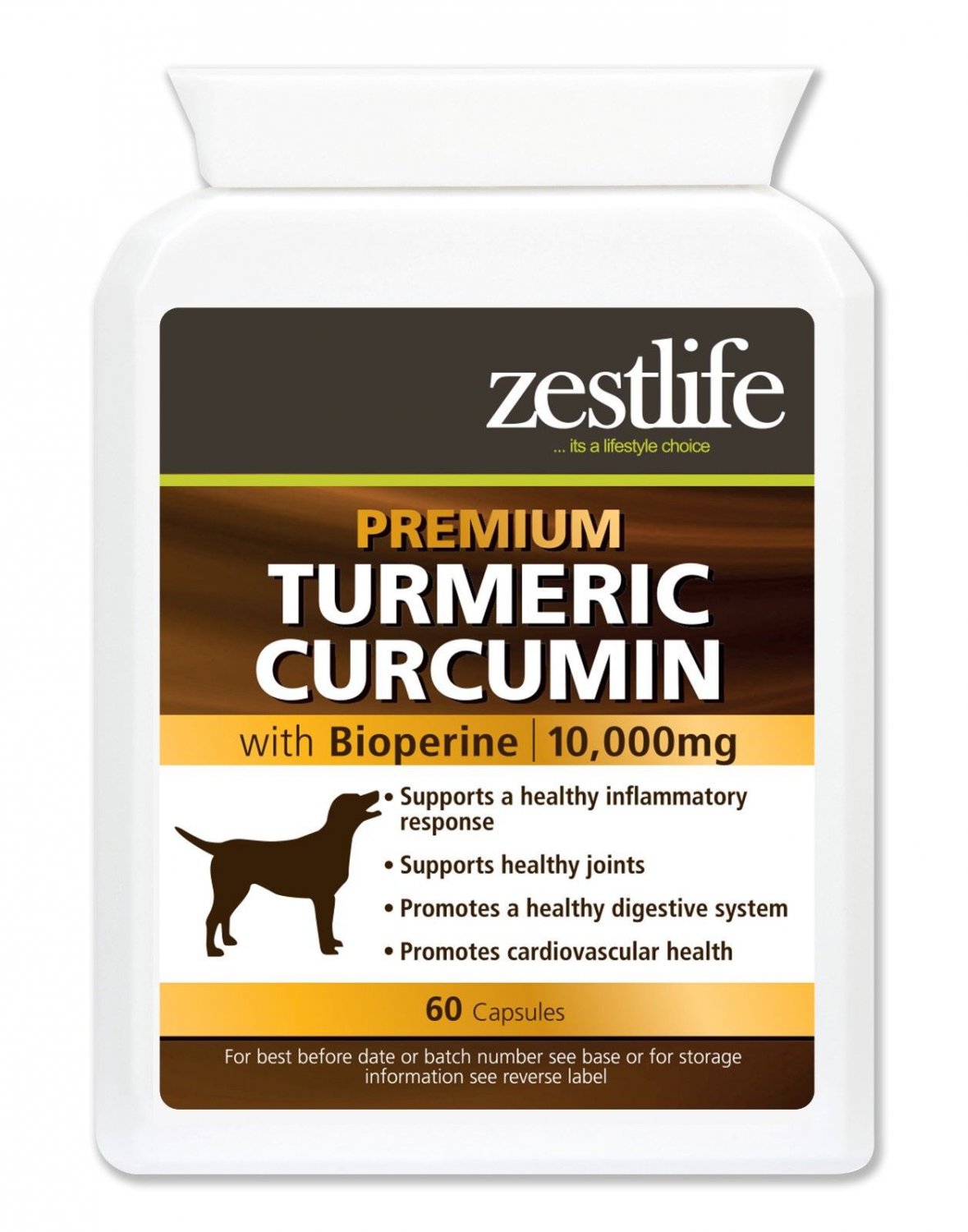 Zestlife Turmeric for Dogs 10,000mg 60 capsules for joints & digestive health.