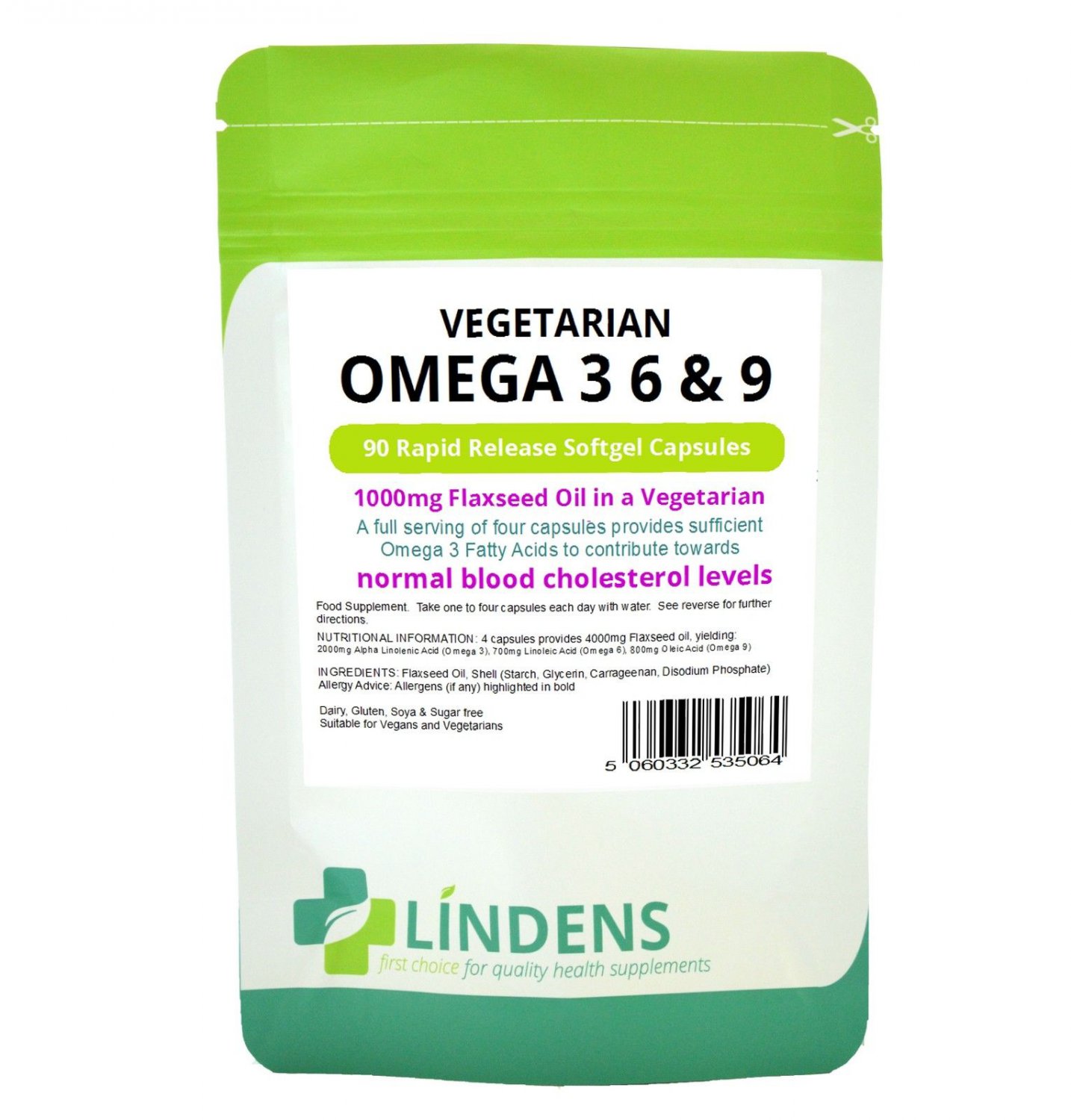 Lindens Vegetarian Omega 3 6 9 Flaxseed Oil 90 Capsules 1000mg Flax Seed