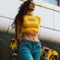 Quentin Tarantino Crop Top Short Tshirt Women Long Sleeve Side Stripe Turtleneck